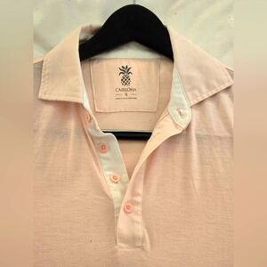 Cariloha Bamboo Polo Shirts Men's Sz Small Pink and Grey Striped